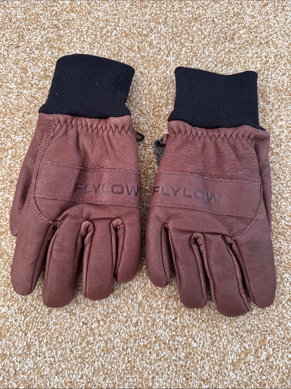 Flylow Mauve/Brown Leather Insulated Gloves with Knit Cuffs